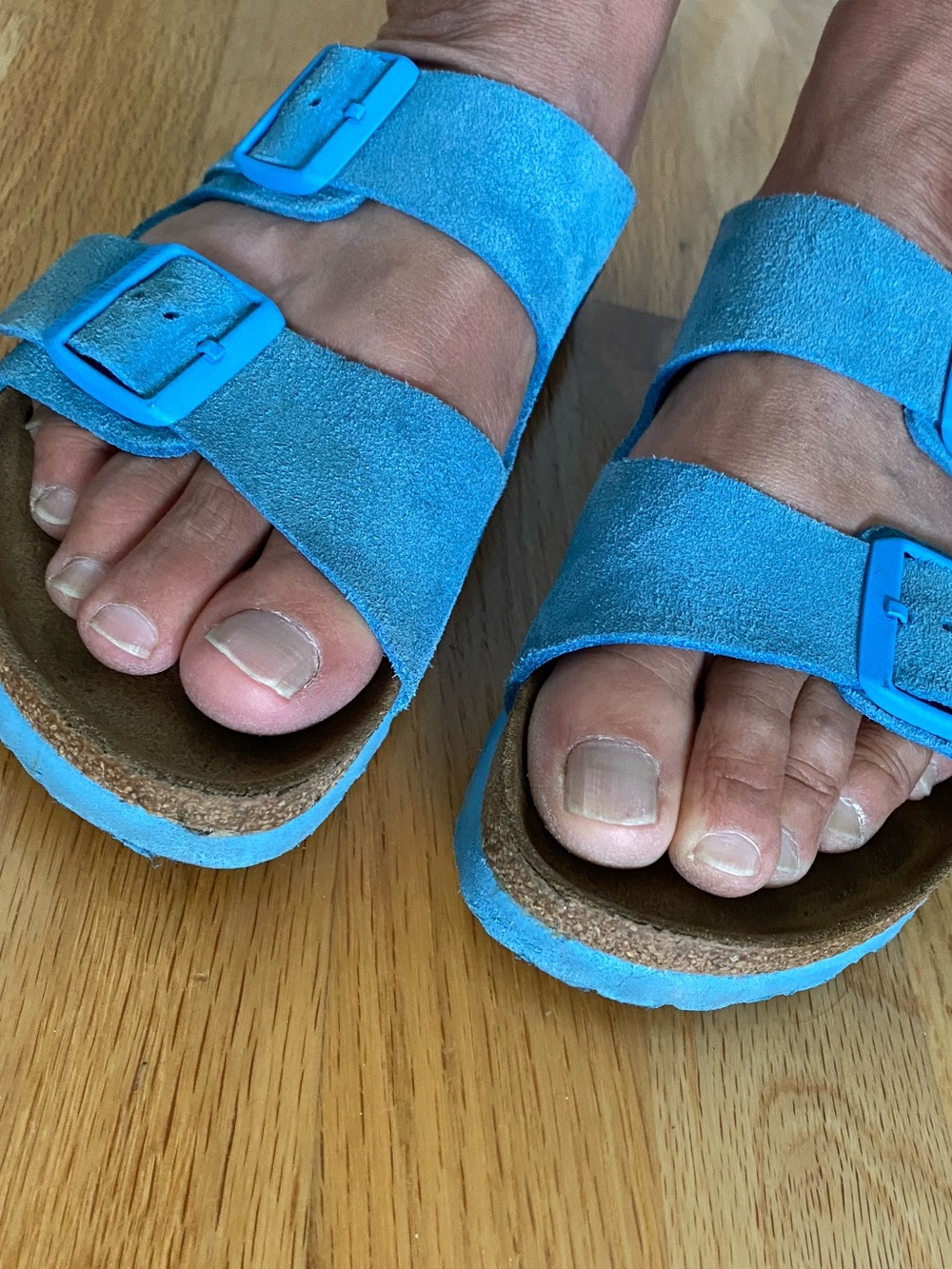 Birkenstock Arizona Two-Strap Suede Softbed Sandals in Blue - Picture 10 of 10